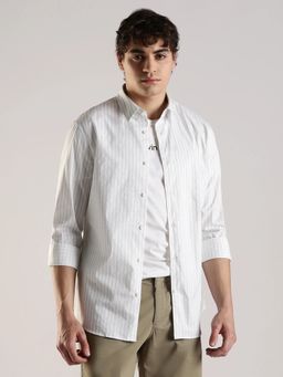 Calvin Klein - Striped White Slim Fit Cotton Shirt
