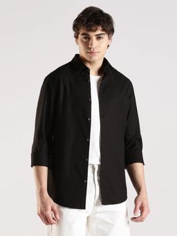 Calvin Klein - Embroidered Black Logo Slim Fit Cotton Shirt