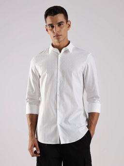 Calvin Klein - Embroidered Logo White Slim Fit Cotton Shirt
