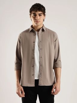Calvin Klein - Embroidered Logo Regular Fit Cotton Taupe Shirt