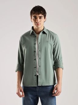 Calvin Klein - Embroidered Logo Green Regular Fit Cotton Shirt