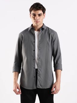 Calvin Klein - Solid Slim Fit Grey Cotton Shirt
