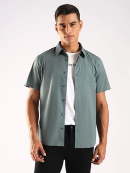 Calvin Klein - Solid Regular Fit Green Cotton Shirt