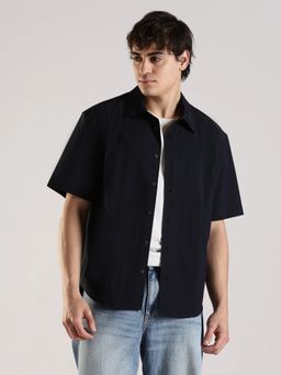 Calvin Klein - Solid Relaxed Fit Cotton Navy Blue Shirt