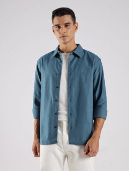 Calvin Klein - Textured Relaxed Fit Cotton Blue Shirt