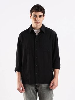Calvin Klein - Self Design Relaxed Fit Black Viscose Shirt