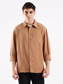 Calvin Klein - Self Design Relaxed Fit Brown Viscose Shirt