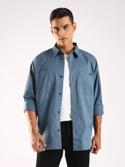 Calvin Klein - Solid Oversized Fit Cotton Blue Shirt