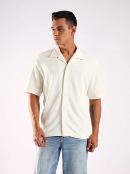 Calvin Klein - Textured Relaxed Fit Cotton Off White Shirt