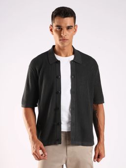 Calvin Klein - Textured Regular Fit Cotton Black Shirt