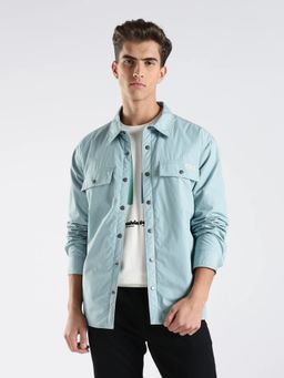 Calvin Klein - Solid Relaxed Fit Cotton Blue Shirt