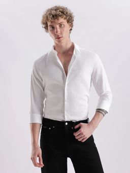 Calvin Klein - Self Design White Slim Fit Cotton Shirt