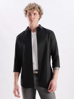 Calvin Klein - Self Design Black Slim Fit Cotton Shirt