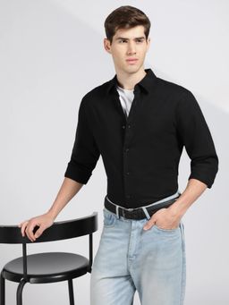 Calvin Klein - Solid Regular Fit Linen Black Shirt