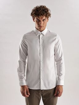 Calvin Klein - Self Design Slim Fit White Cotton Shirt