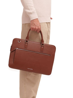 Kelby Huston - Unisex Brown Axil Slim Laptop Bag with Detachable Strap