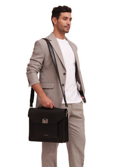 Kelby Huston - Unisex Black Soren Briefcase Laptop Bag with Detachable Strap