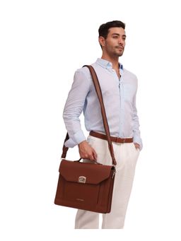 Kelby Huston - Unisex Brown Soren Briefcase Laptop Bag with Detachable Strap