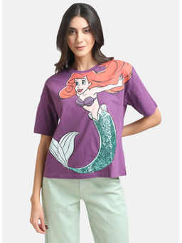 Kazo - Purple Mermaid Print Purple Tee With Sequin