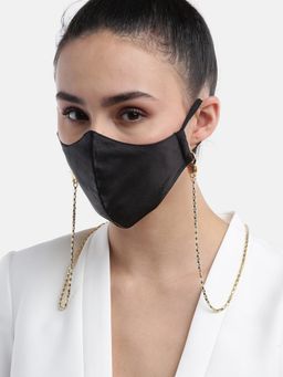 Blueberry - Women Black Reusable 2-Ply Outdoor Satin Mask With Detachable Beaded Chain Strap