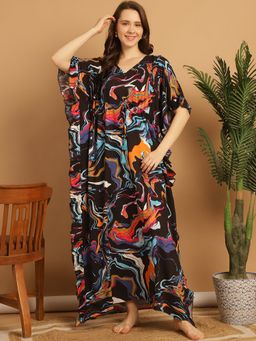Secret Wish - Multi Color Abstract Print Rayon Kaftan Nighty
