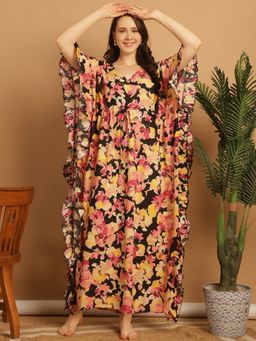 Secret Wish - Multi-Color Floral Print Rayon Kaftan Nighty