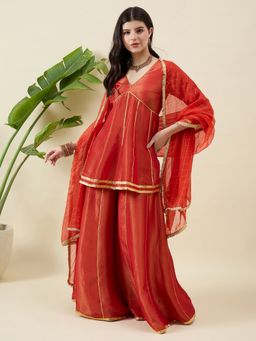 Aritri - AritriWomen Orange Solid Regular Kurti with Sharara and Dupatta