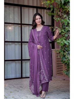 GEKHA - GEKHAWomen's Pure Cotton Printed Purple Straight Kurta with Pants and Dupatta
