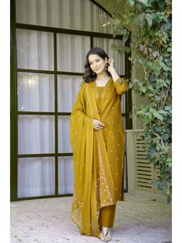 GEKHA - GEKHAWomen's Pure Cotton Printed Yellow Straight Kurta with Pants and Dupatta