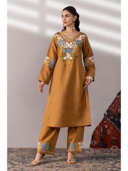 HOUSE OF KARI - Women Brown Cotton Kashmiri Aari Kurta and Pant