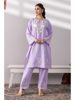 HOUSE OF KARI - Women Lavender Cotton Kashmiri Aari Work Kurta and Pant