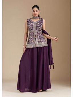 FAST FASHIONS - FAST FASHIONSWomen Purple Embroidered Kurti with Sharara and Dupatta