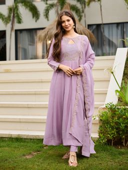 FAST FASHIONS - FAST FASHIONSWomen Lavender Embroidered Ethnic Anarkali Kurta with Pant and Dupatta