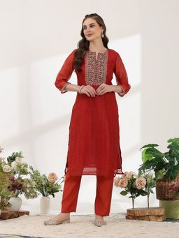 Nayam by lakshita - Red Organza with Digital Print and Zari Embroidery Kurta with Salwar