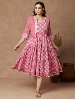 FASHOR - Women Pink Floral Midi Dress with Short Jacket (Set of 2)