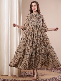 FASHOR - Women Brown Floral Maxi Dress