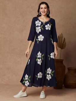 FASHOR - Women Blue Embroidered Maxi Dress