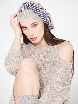 Bharatasya - Stylish Fine Knitted Beret Cap Blue