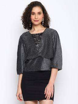 Latin Quarters - Women Black Solid 3-4 Sleeve Regular Top