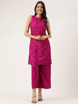 Aayusika - Women's Embroidered Mauve Kurti with Pant