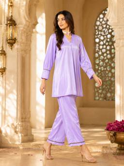 INDO STREET - Women's Art Silk Solid Lavender Co-Ords