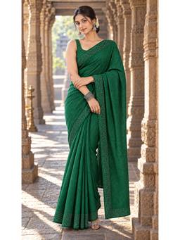 AMRUTKALA SAREES - Women Green Designer Linen Striped Saree