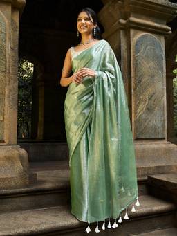 Teejh - Women's Pista Paan Raga Tissue Green Saree