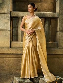 Teejh - Women's Dhoop Chandani Raga Tissue Gold Saree