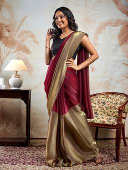 Teejh - Women's Saavya Satin Wine Saree