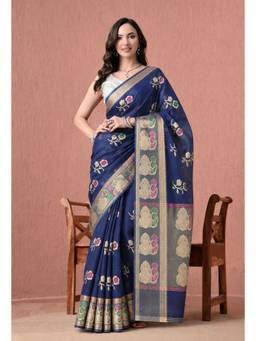 THE WEAVERS SHOP BY RAAVI - Women Woven Regal Purple Silk Blend Zari Saree