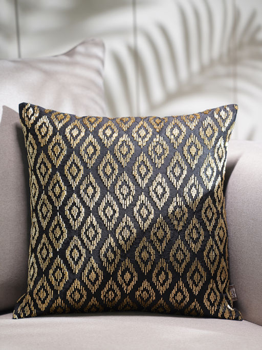 Buy Pure Home Living Black and Gold Diamond Polydupion Cushion