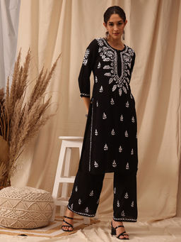 ADA - Embroidered Black Kurta with Palazzo (Set of 2)