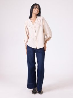 SHAYE - Blush Pink V-Neck Embroidered Casual Shirt