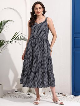 BRINNS - Sleeveless Tiered Cotton Fit & Flare Dress